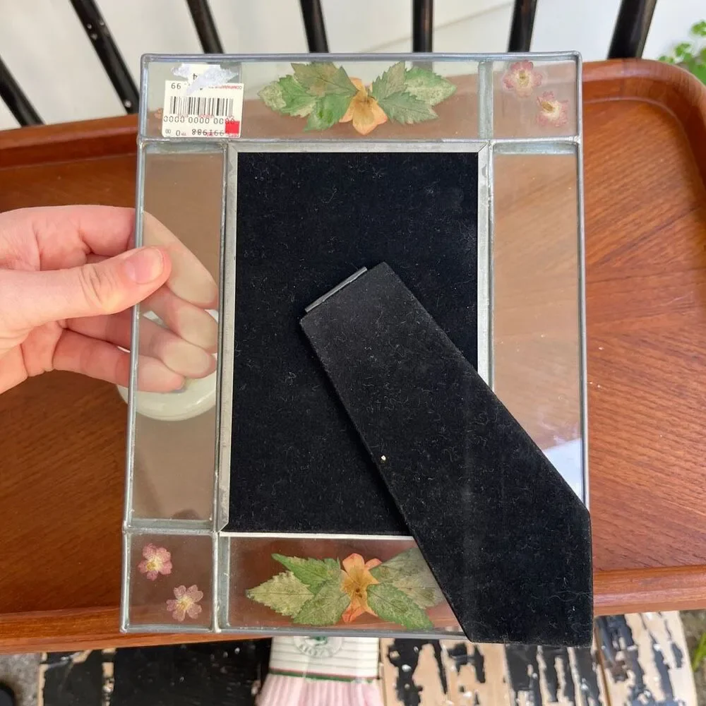 Pressed Flower Stained Glass Frame & Pansy Trinket Box Cottagecore Vanity Set